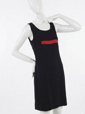 InWear Dress LBD Black Crepe Sheath Dress with Red Ribbon Accent Size 4 US